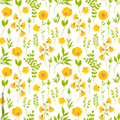Pattern with simple pretty flowers, little floral liberty seamless texture background. Spring, summer romantic blossom flower garden seamless pattern for your designs.
