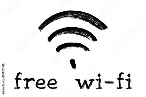 Hand drawn free wifi spot zone sign Public wi-fi area sign Wireless internet clipart in doodle style Single element for print, web, design, decor 3G, 4G, 5G, 6G, IoT