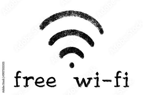 Hand drawn free wifi spot zone sign Public wi-fi area sign Wireless internet clipart in doodle style Single element for print, web, design, decor 3G, 4G, 5G, 6G, IoT