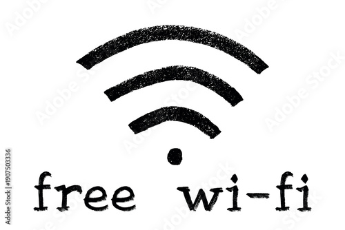 Hand drawn free wifi spot zone sign Public wi-fi area sign Wireless internet clipart in doodle style Single element for print, web, design, decor 3G, 4G, 5G, 6G, IoT