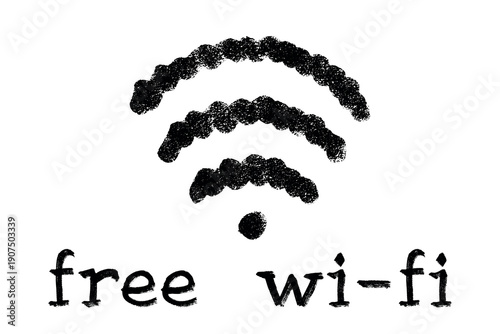 Hand drawn free wifi spot zone sign Public wi-fi area sign Wireless internet clipart in doodle style Single element for print, web, design, decor 3G, 4G, 5G, 6G, IoT