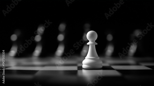 Focused Chess Pawn in White Team Going First – Strategy and Teamwork Leadership Concept