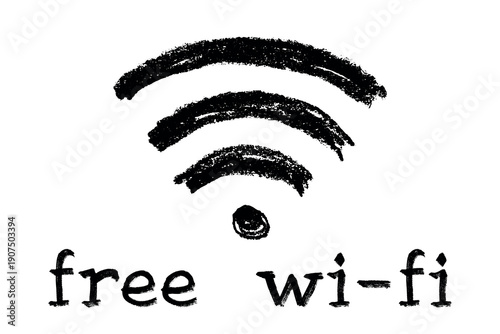 Hand drawn free wifi spot zone sign Public wi-fi area sign Wireless internet clipart in doodle style Single element for print, web, design, decor 3G, 4G, 5G, 6G, IoT