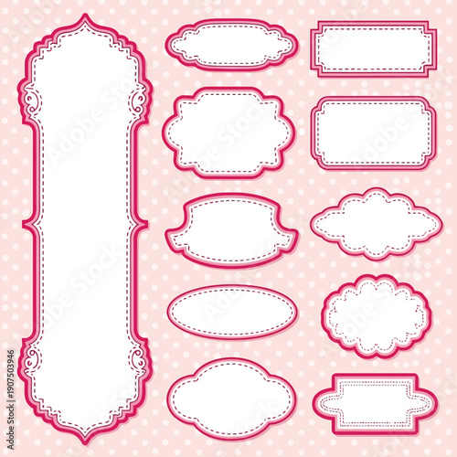 Elegant Pink and White Decorative Labels Set for Crafting and Design Projects