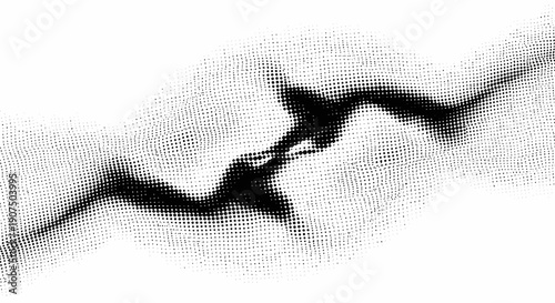 Abstract black and white image depicting a dynamic, swirling pattern resembling a cosmic collision or energy discharge.