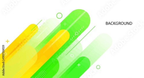 Abstract background with rounded green and yellow lines and geometric shapes on a white backdrop.