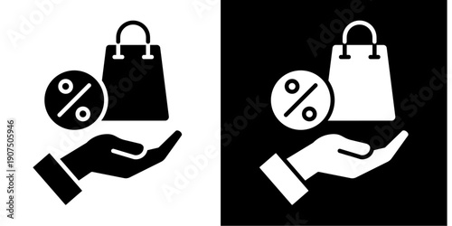 Shopping Bag Icon Set White Glyph Style Collection