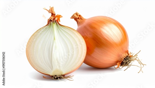 Wallpaper Mural Fresh yellow onions with half slice isolated on white background, Group of raw organic onions, healthy vegetable ingredient for cooking Torontodigital.ca