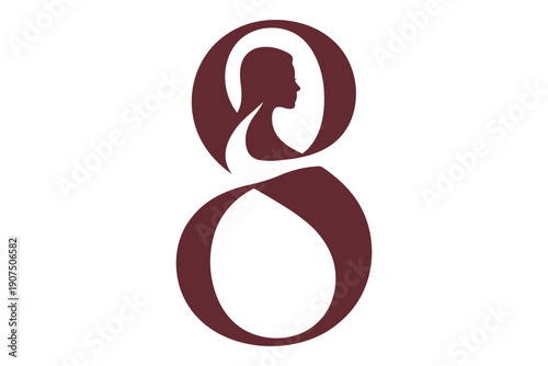 Maroon silhouette of a female profile integrated into the upper loop of a stylized infinity symbol woman