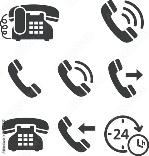 Vector Icons of Retro and Modern Telephones with Call Indicators for Communication Concepts