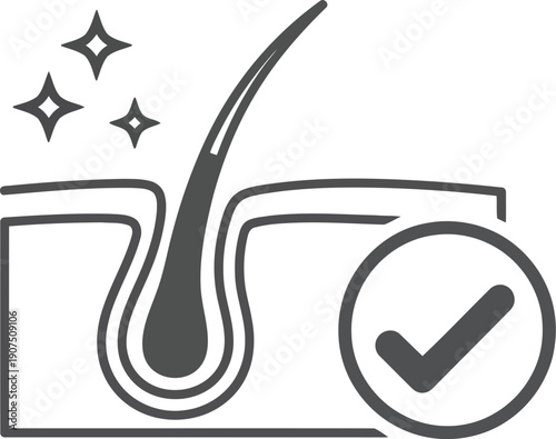 Clean and Healthy Hair Root Icon with Checkmark for Hair Care and Beauty Concepts