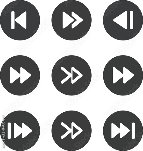 Set of Play, Stop, Rewind, and Fast Forward Icon Buttons for Multimedia Use