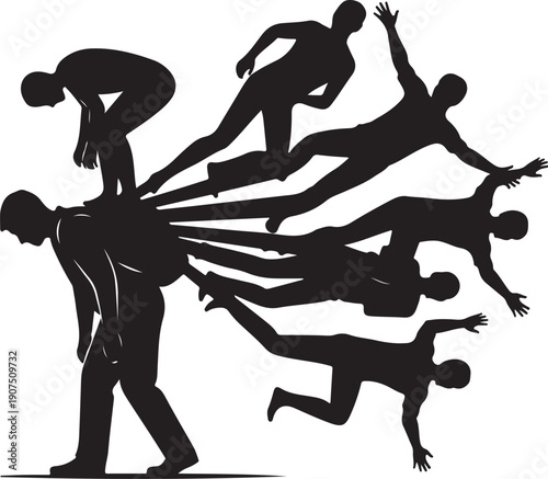 Silhouette of a man with multiple dynamic body extensions