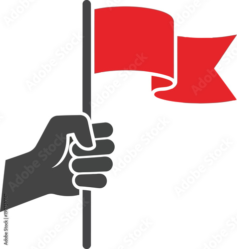 Symbolic Hand Holding Red Flag for Protest, Warning, or Attention in Modern Design