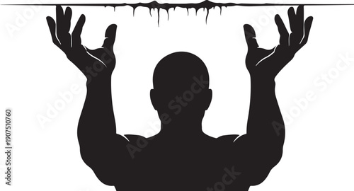 Silhouette of a man holding up a dripping line