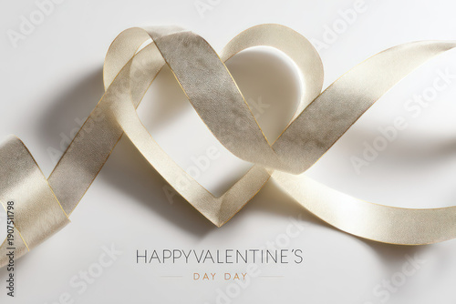Golden Ribbon Heart Shape Valentines Day Greeting
