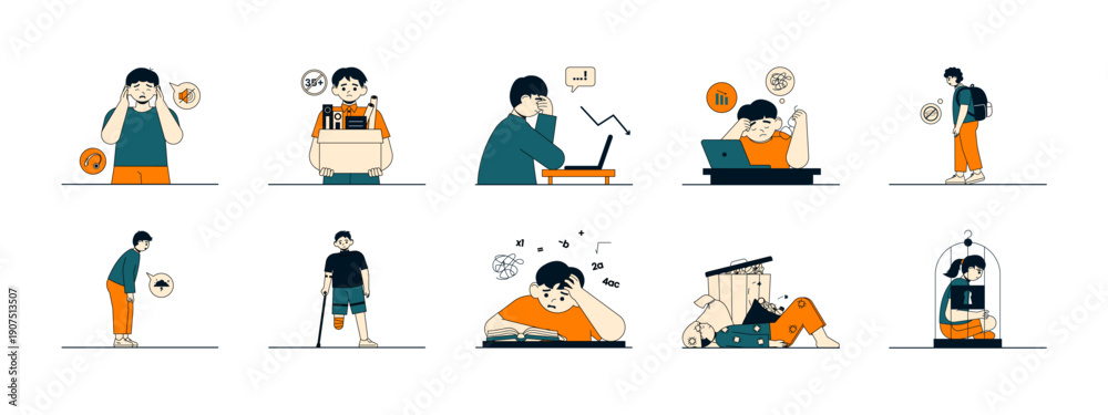 Fototapeta premium Set of 10 hopeless illustrations packs. Flat vector concepts.
