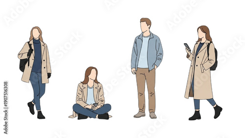 Diverse group of people in casual modern outfits illustrated