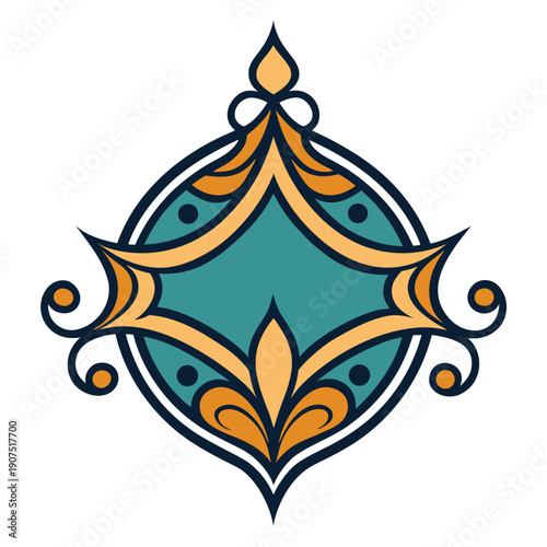 Vector logo design featuring a detailed pattern in blue and orange colors with decorative elements and shapes