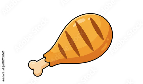 Cartoon Grilled Chicken Leg Soft Flat Vector Food Illustration