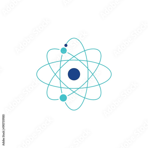 Vibrant blue and teal atomic model illustration representing fundamental scientific principles, cutting-edge technology, and the interconnected building blocks of the universe