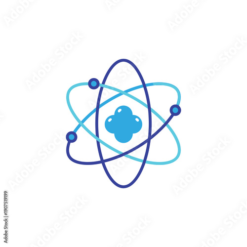 Dynamic atom graphic with a central medical cross, symbolizing the powerful intersection of scientific discovery, health technology, and innovative medical advancements