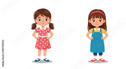 Two young girls standing confidently side by side in a minimalist illustration