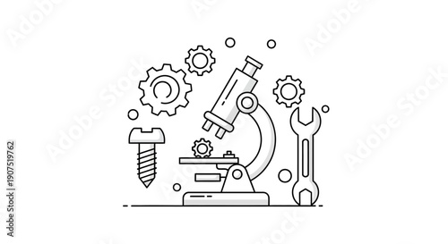 Microscope with tools and gears science.