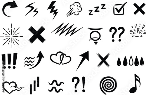 Collection of various black punctuation and symbol icons