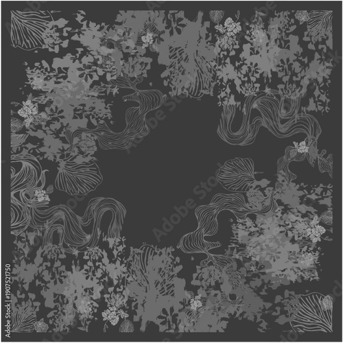 Luxury Decorative Floral Silver Background with Vintage Botanical Ornaments and Elegant Dark Red Color Composition