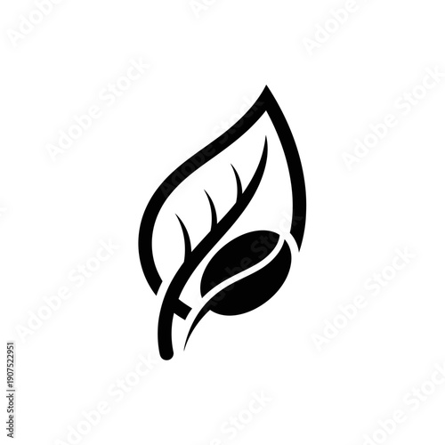 Coffee Bean and Leaf Icon Symbolizing Natural Organic Coffee.