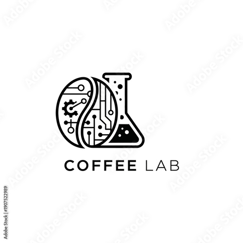 Coffee Lab Logo Design Combining Coffee Bean and Science Flask.
