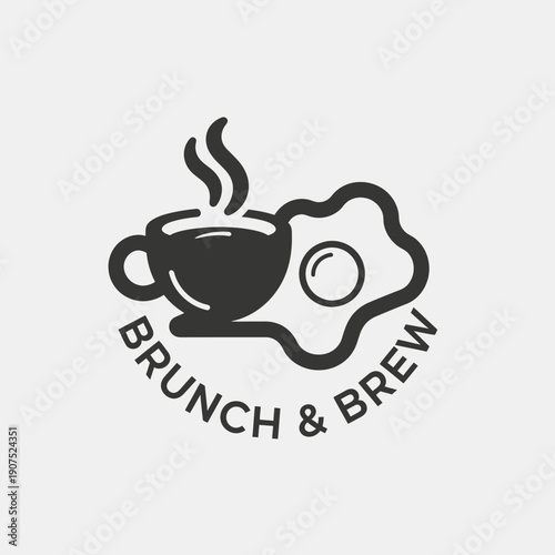 Brunch and Brew Logo with Coffee Cup and Fried Egg.