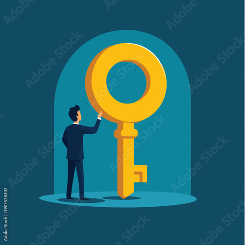 problem solving illustration with the concept of an entrepreneur who brings the key to fixing problems