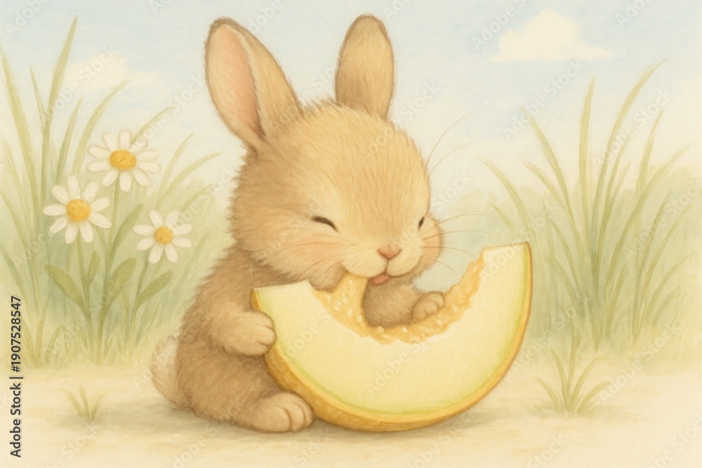 Obraz premium Cute bunny eating melon