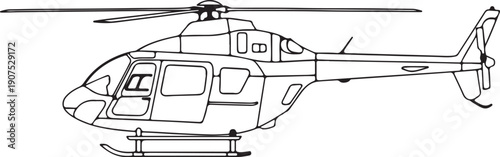 Helicopter Line Art Illustration, a simple vector outline drawing of a chopper or aircraft for blueprint and design concepts