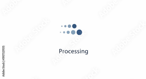 Loading animation with blue dots and text Processing.