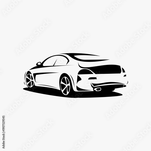 Luxury car icon black white silhouette sketch on white background