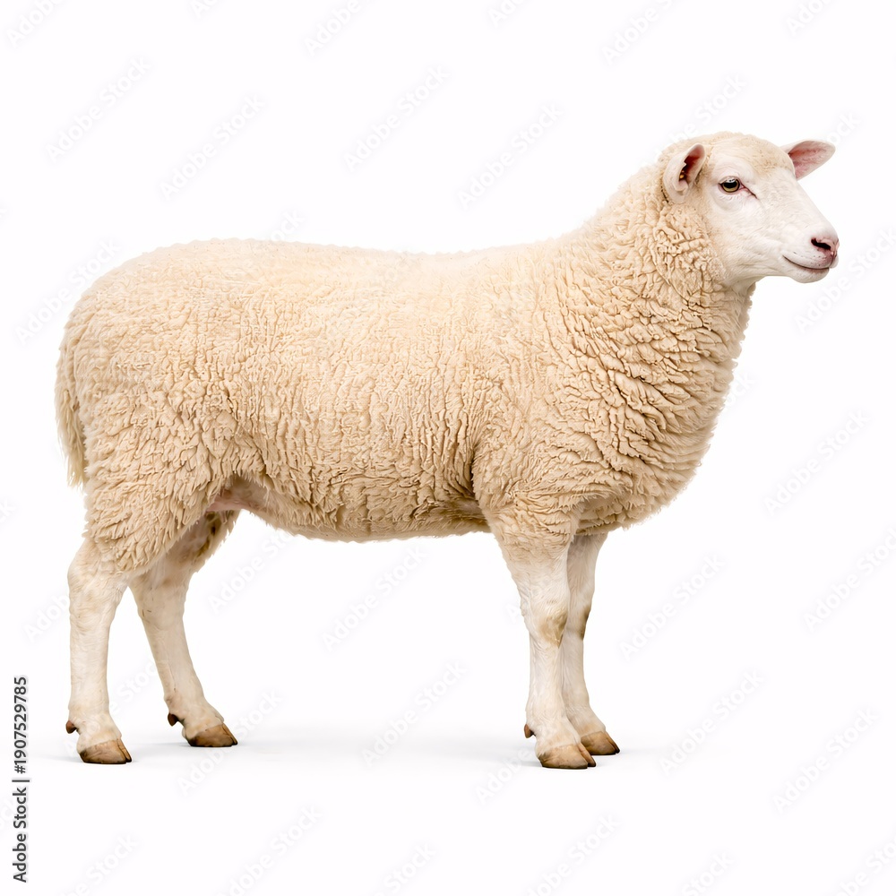 Fototapeta premium Sheep Side Profile Isolated on White Background for Veterinary and Educational Reference