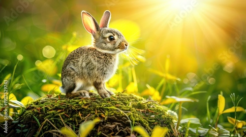 Wallpaper Mural Cute Baby Bunny Sitting in Green Grass with Bright Sunlight in Nature Torontodigital.ca