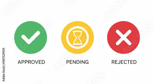 Status Indicators for Approval Process with Checkmark, Hourglass, and Cross Symbols.