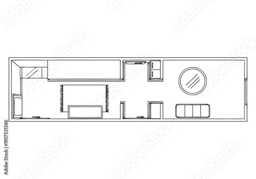 Modern Apartment Floor Plan Design Showing Layout With Furniture Placement For Living Kitchen Bedroom And Bathroom Spaces furniture icons top view