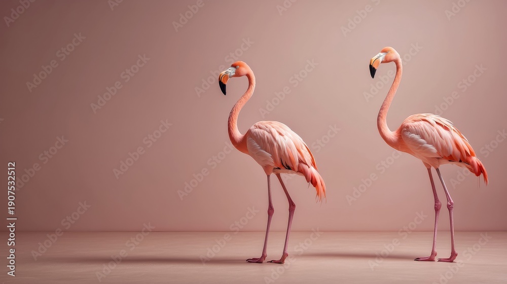 Obraz premium Minimal Pink Flamingo Duo on Soft Pastel Background 