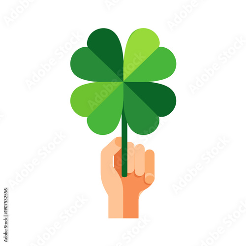 Hand holding green four-leaf clover symbolizing luck and fortune  