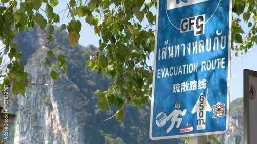 Tsunami Evacuation Route Sign in Phi Phi Islands Thailand