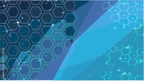 Abstract blue digital hexagonal matrix with intricate honeycomb geometry and futuristic technology