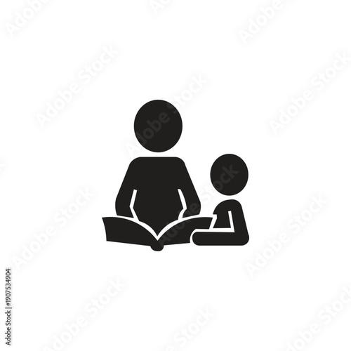 Iconic image of a person reading a book silhouette illustration is generally represented through simple visuals that highlight the activity focused on literature