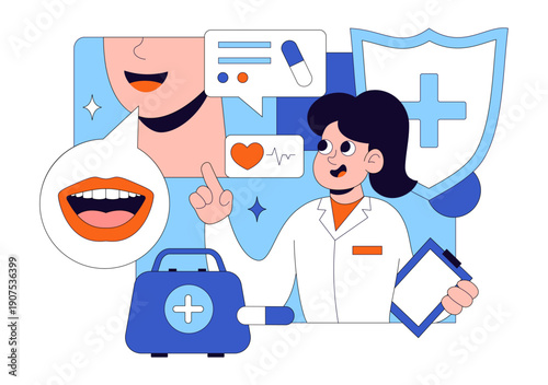 Otorhinolaryngologist Vector Illustration in a Healthcare Environment Related to Medical Conditions of the Ear Nose and Throat on a Flat Background