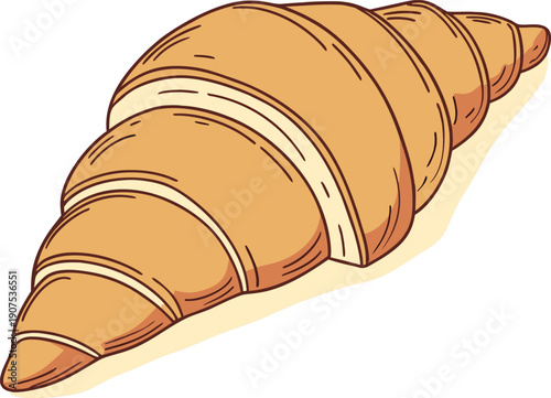 Golden brown baked croissant, a classic French pastry with a delicate flaky texture, perfect for cafes and breakfast menus.