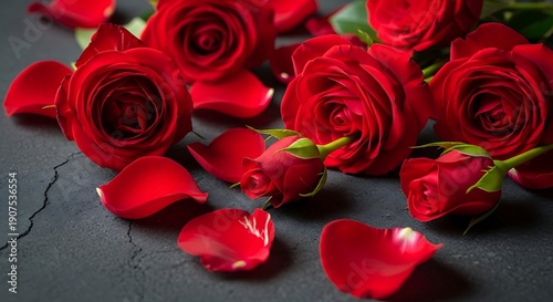 Bouquet of red roses and heart